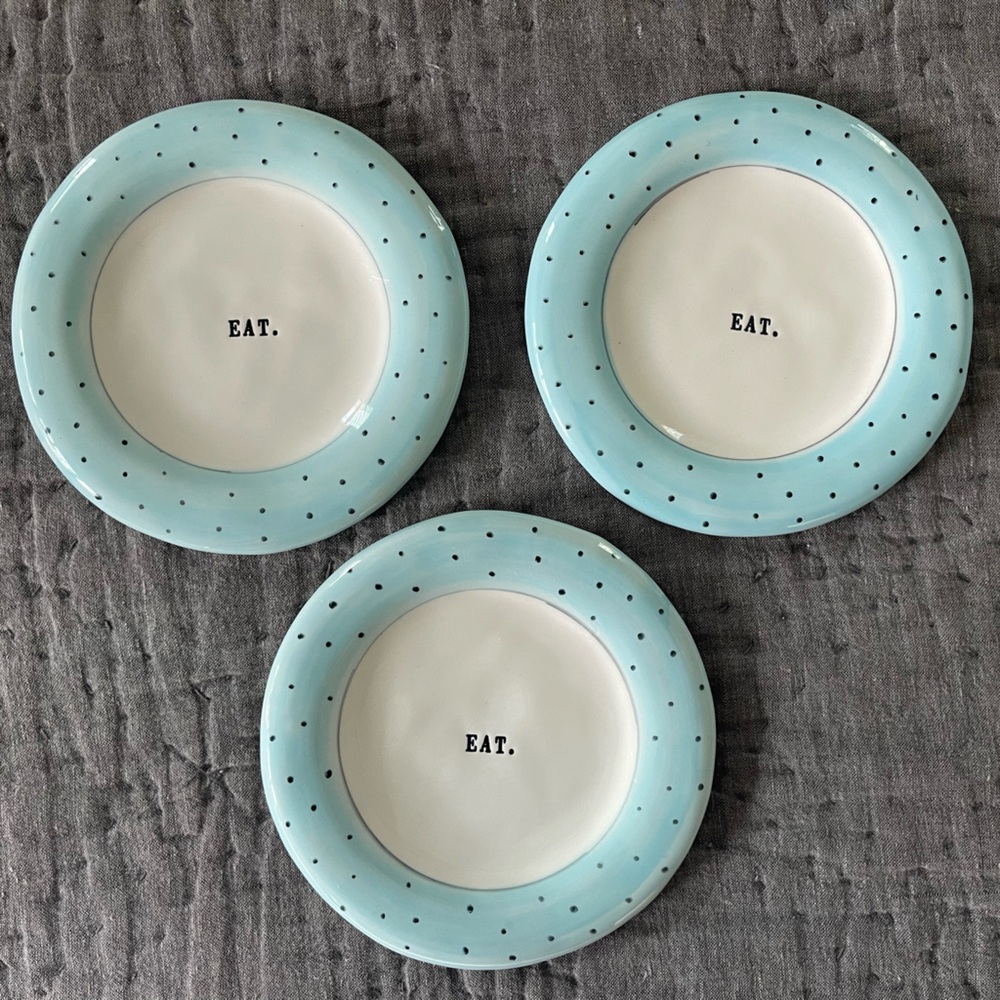 Rae Dunn Blue White Polka Dot Snack Plates 6” Set of 3